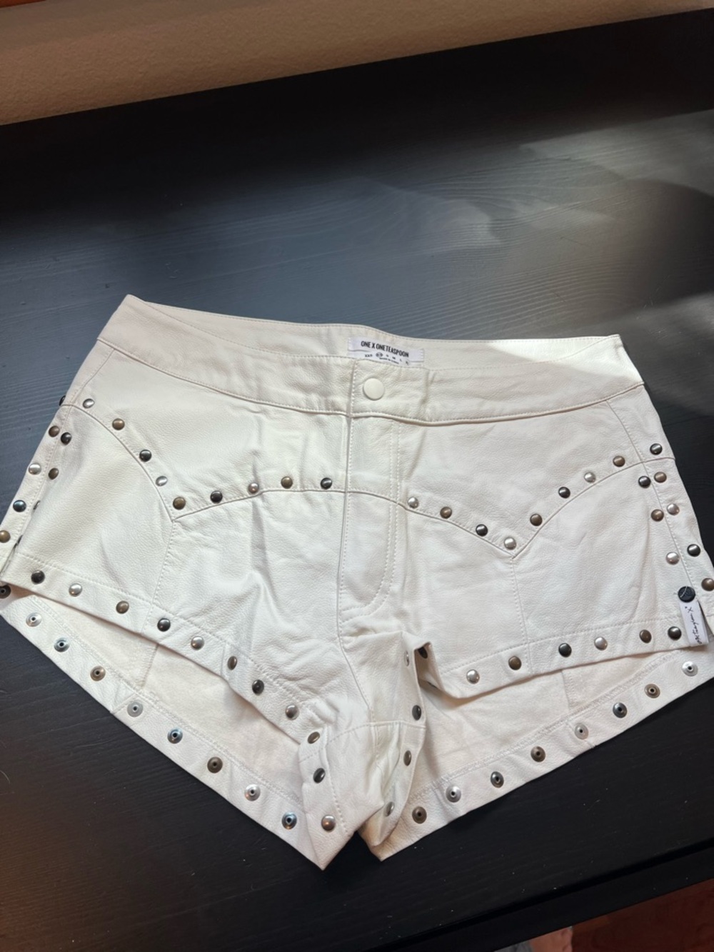 One Teaspoon White Studded Festival Leatherette Shorts